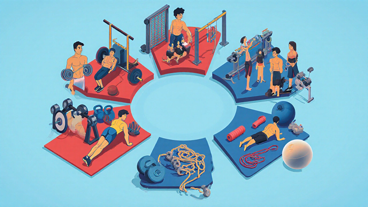 Illustration of a weekly workout schedule showing different focus each day.