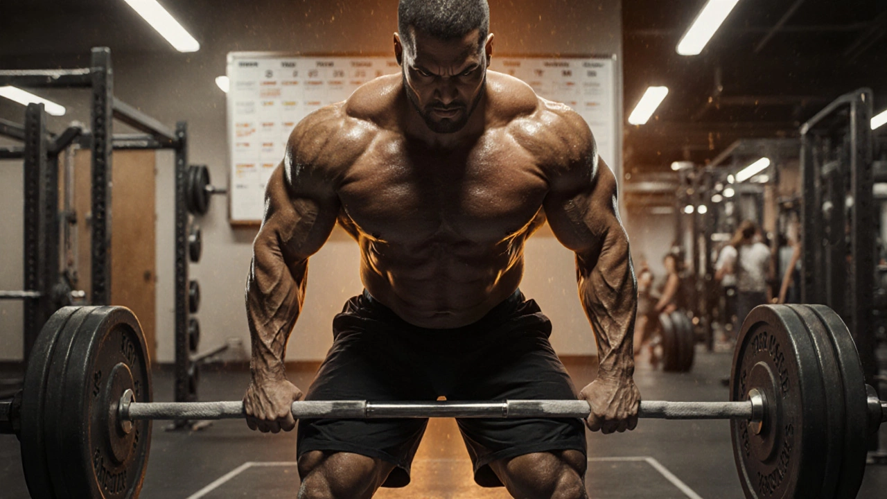 Intermediate lifter doing a deadlift in a busy gym
