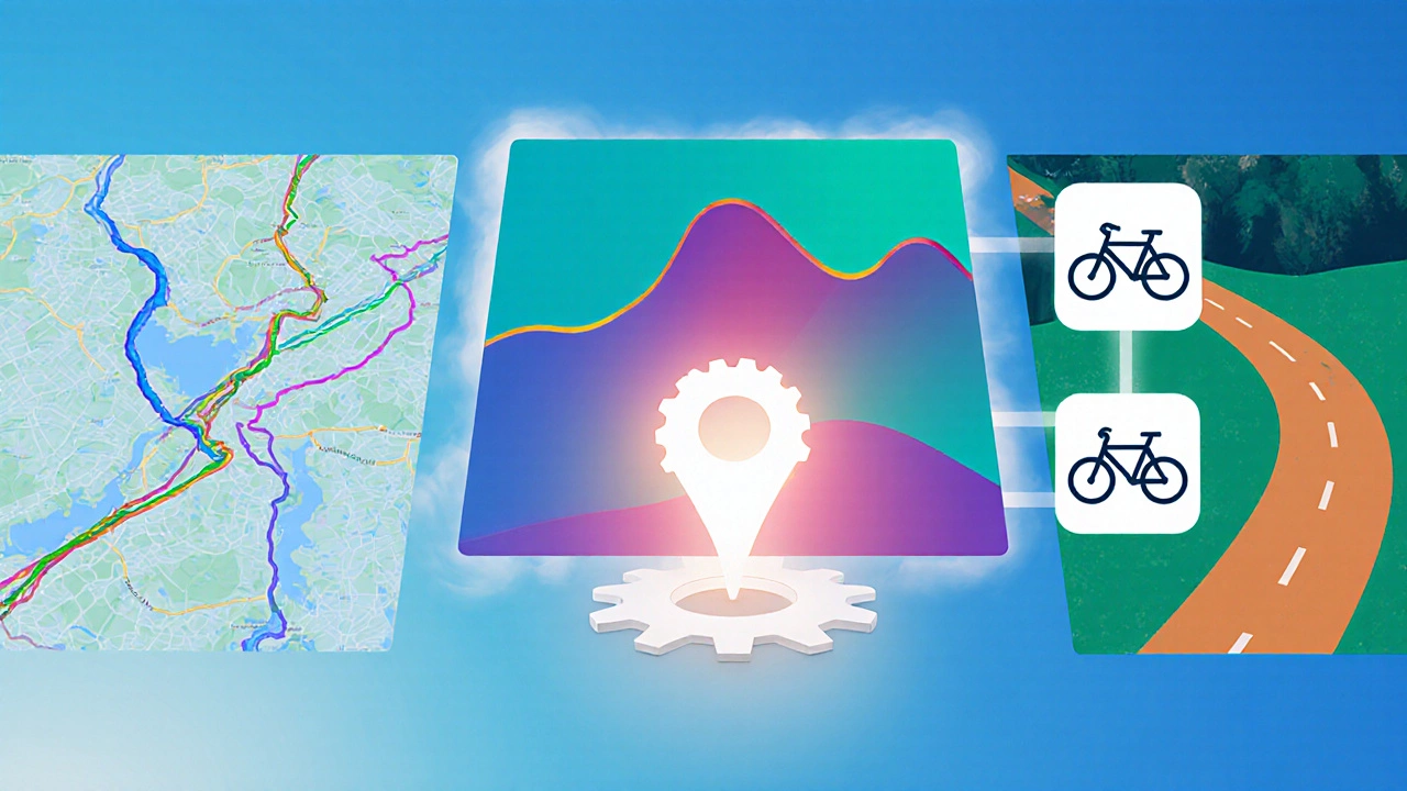 Visual of GPS traces, elevation lines, and road type graphics blending into a speed model.
