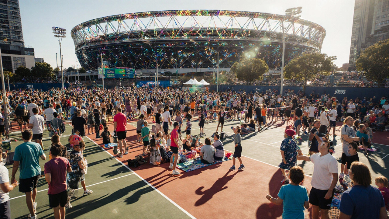 Festival atmosphere at the Australian Open with families and players