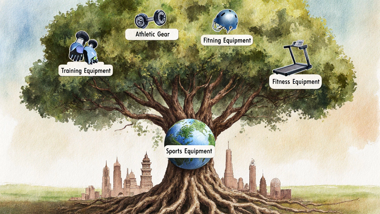 Tree with branches representing different types of sports gear and equipment.
