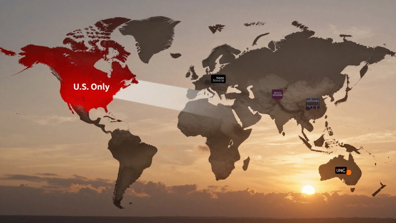 Global map highlighting U.S. access to Tennis Channel with regional restrictions shown.