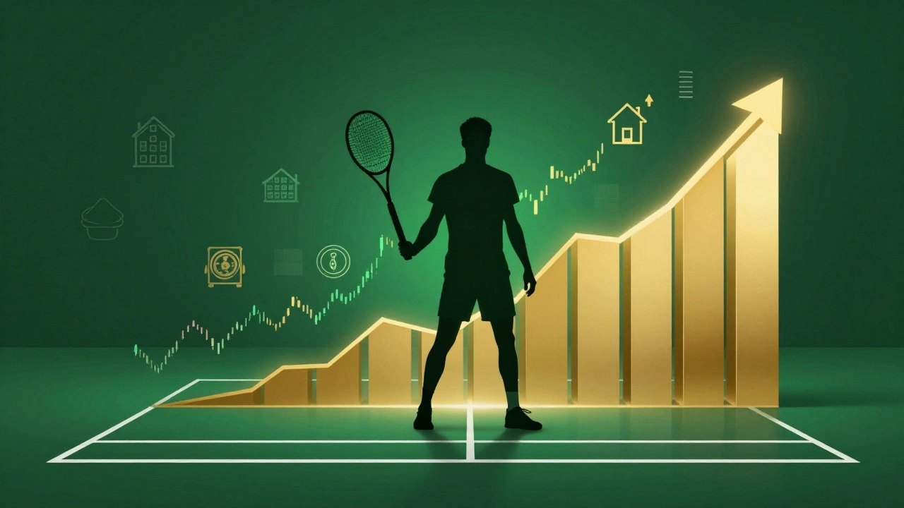 Abstract graphic of Carlos Alcaraz with rising financial charts