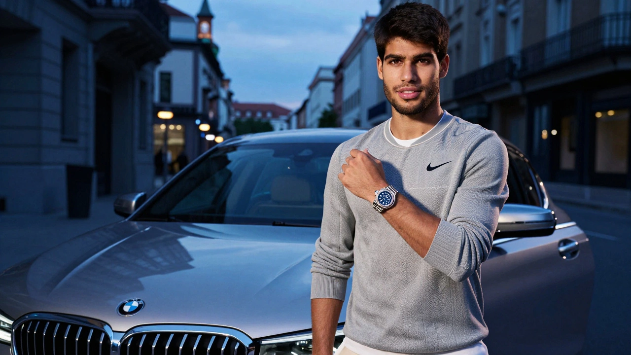 Carlos Alcaraz in luxury fashion with a watch and car