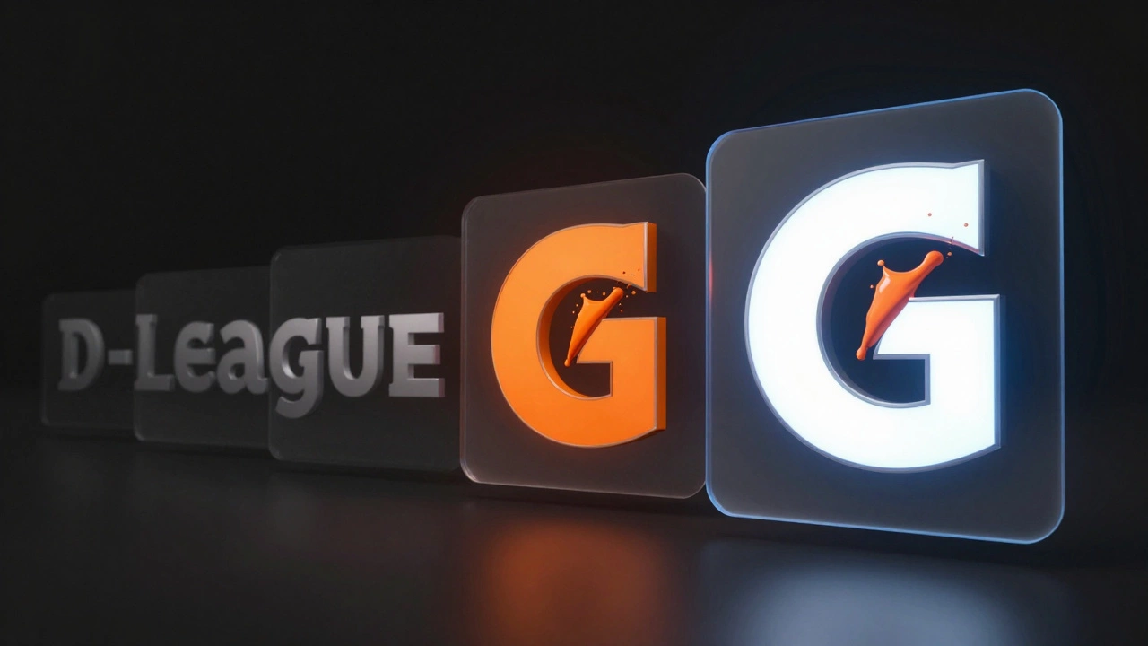 Abstract art showing the evolution of the G League logo and branding