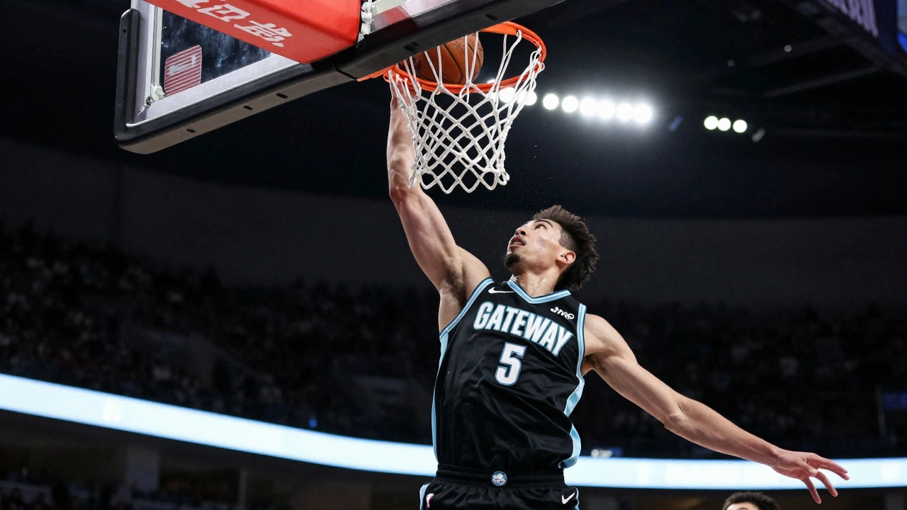 Basketball player dunking dramatically, symbolizing growth and greatness