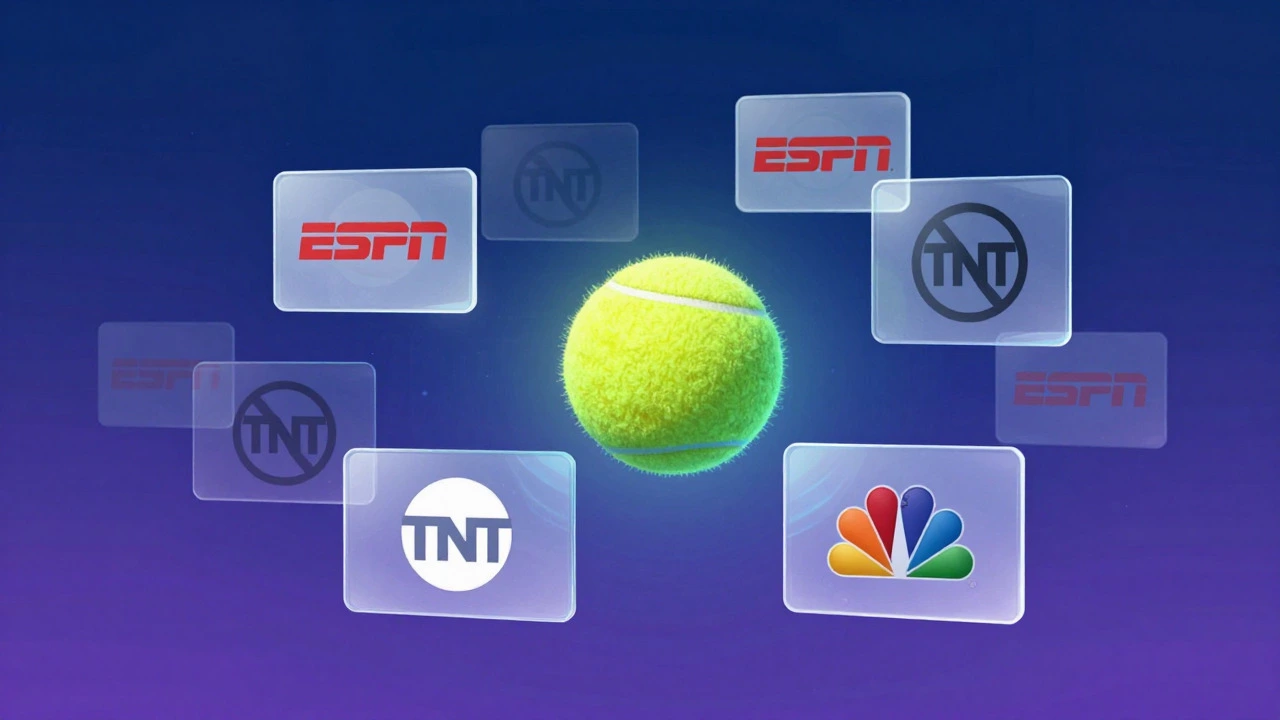 Abstract concept of tennis broadcasting rights and channel availability