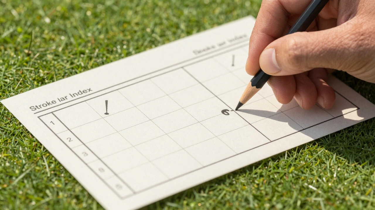 Close up of scorecard showing stroke index calculations
