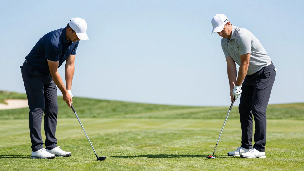 Golfer choosing hybrid club for accurate shot strategy