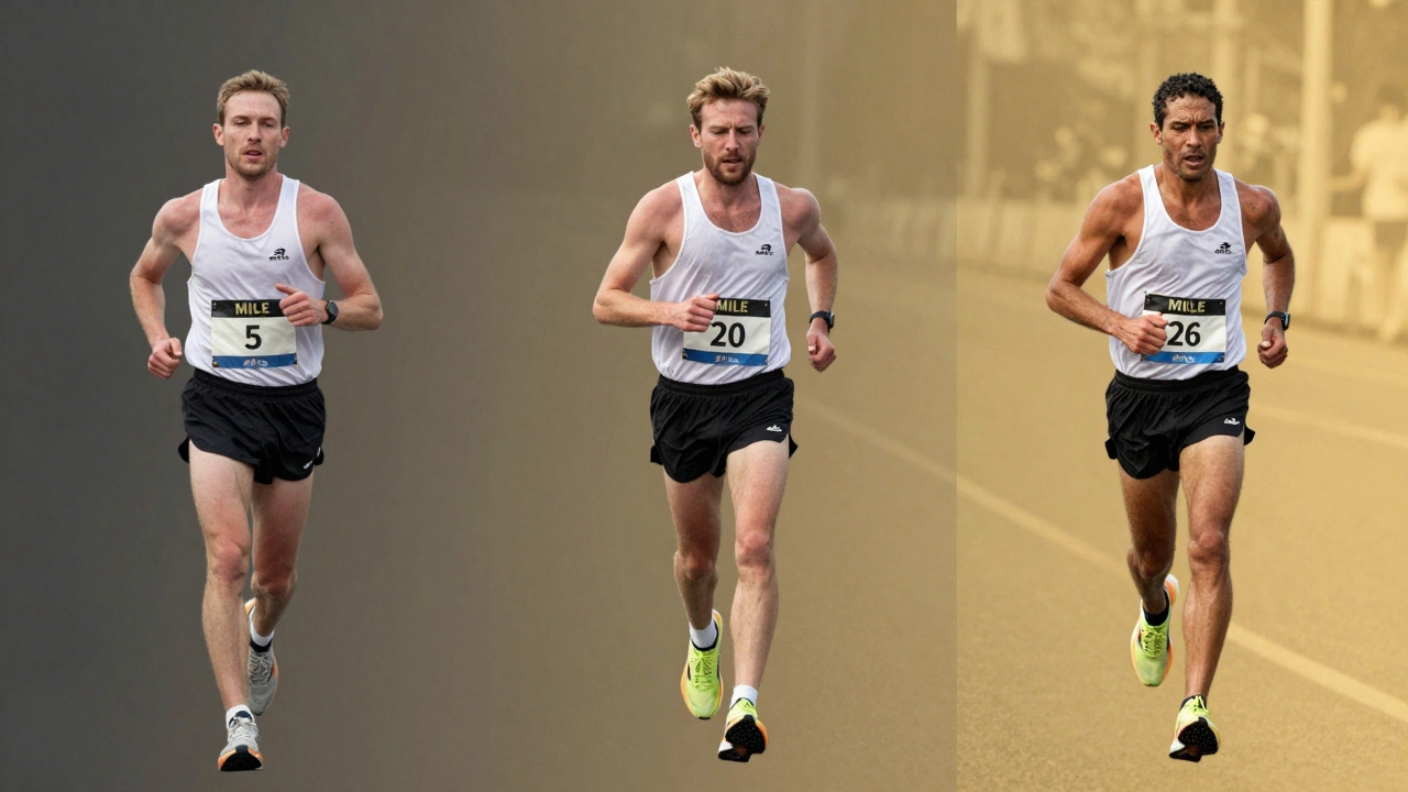 Illustration of runner's mental and physical journey during marathon