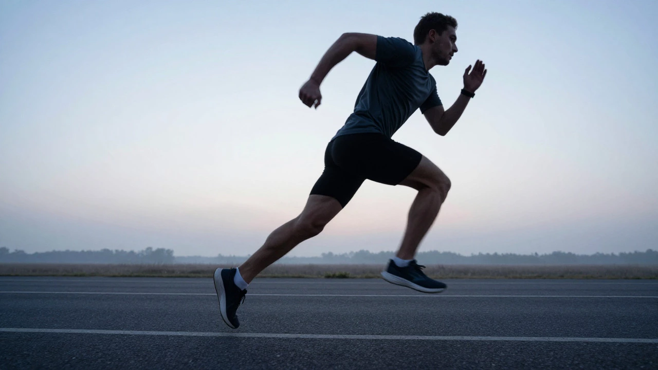 Athlete sprinting during dawn interval training