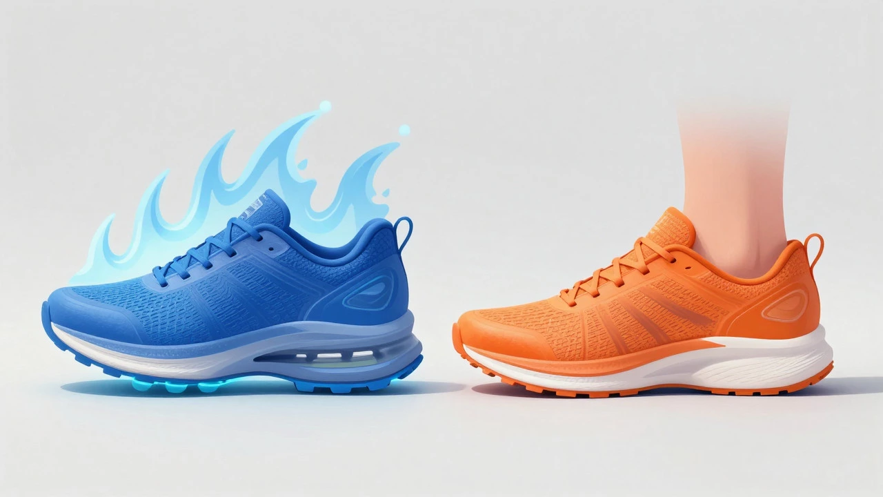 Split view comparing cushioned and stability running shoe structures