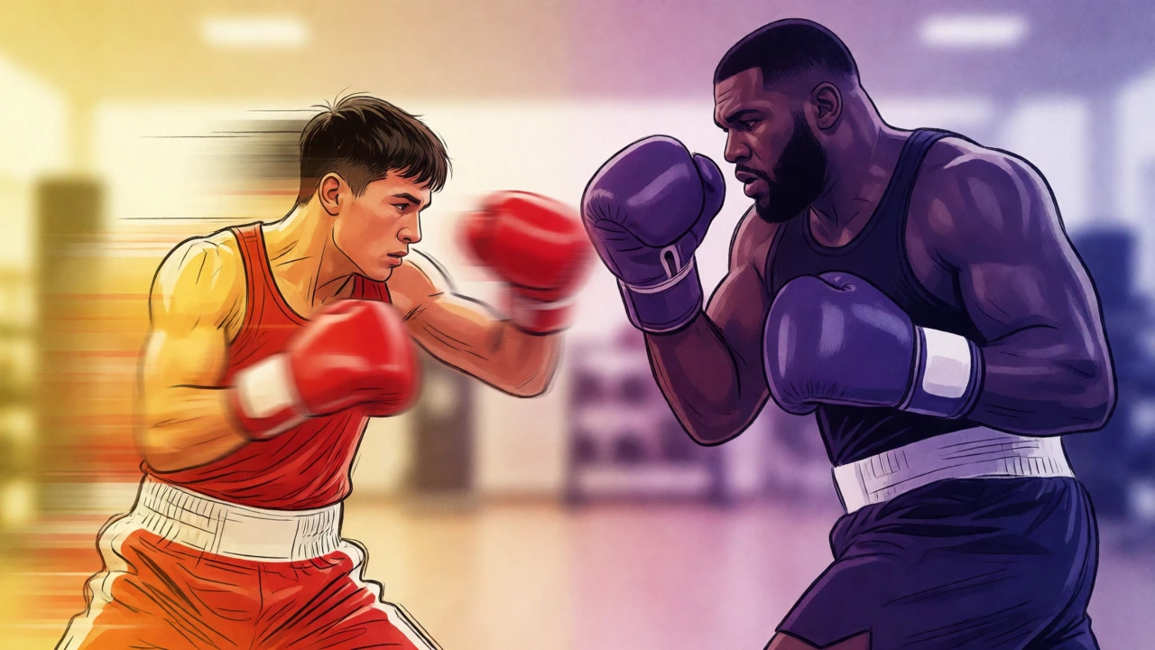 Artistic comparison of lightweight speed vs heavyweight power