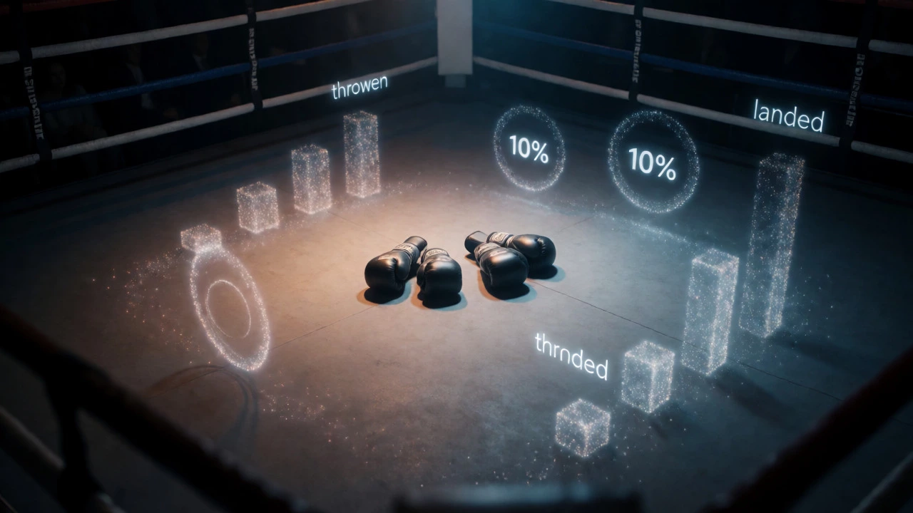 Empty boxing ring with abstract statistical overlays